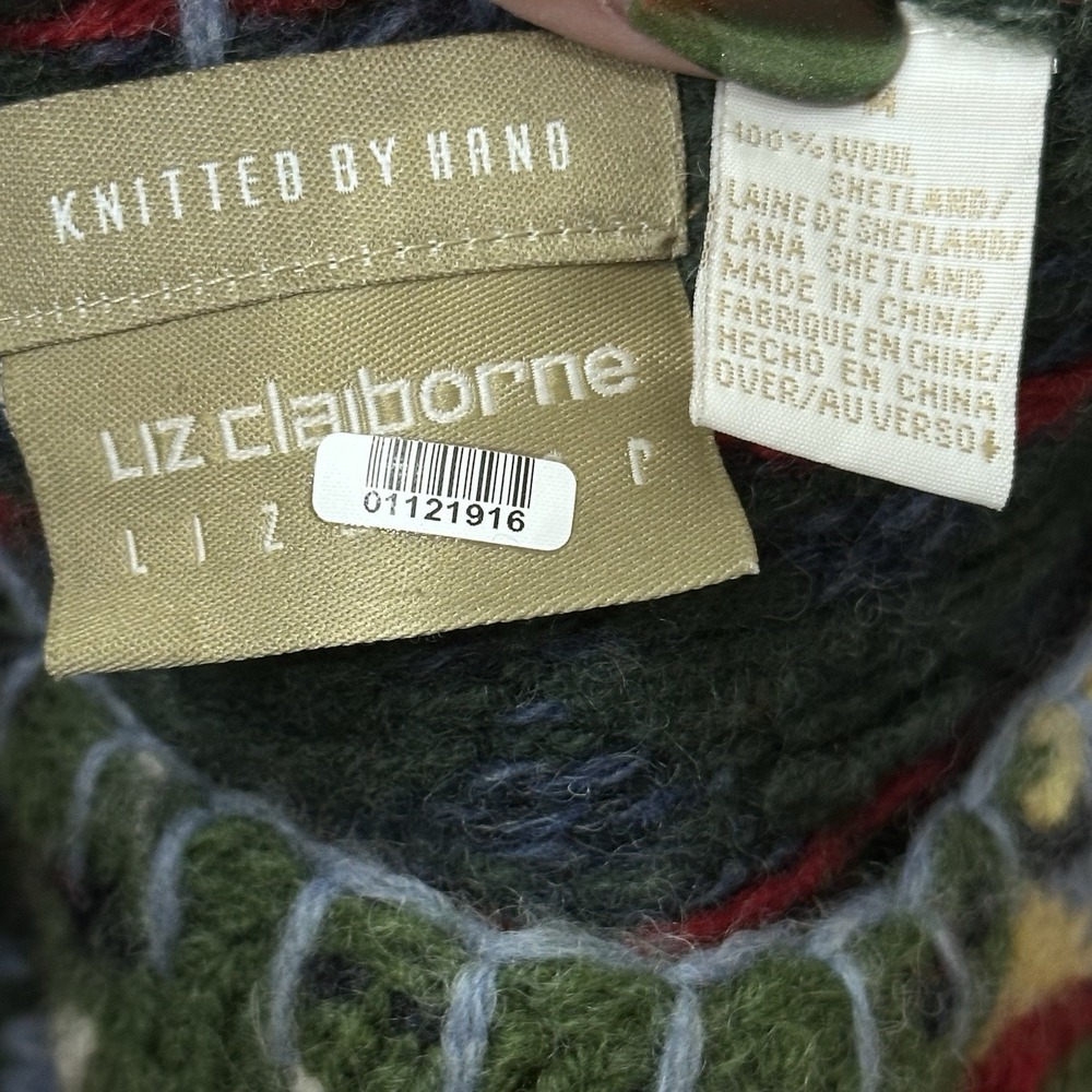 Vtg Liz Claiborne 80s 90s Ugly Cosby Granny Sweater Xmas Hand Knitted Wool SZ M - Picture 8 of 9